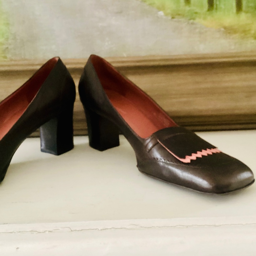 Vtg Etienne Aigner E-Ysabel Brown Square Tow leather pumps women’s 10M Brazil - Picture 11 of 16